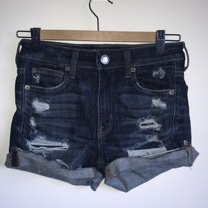 High waisted distressed jean shorts